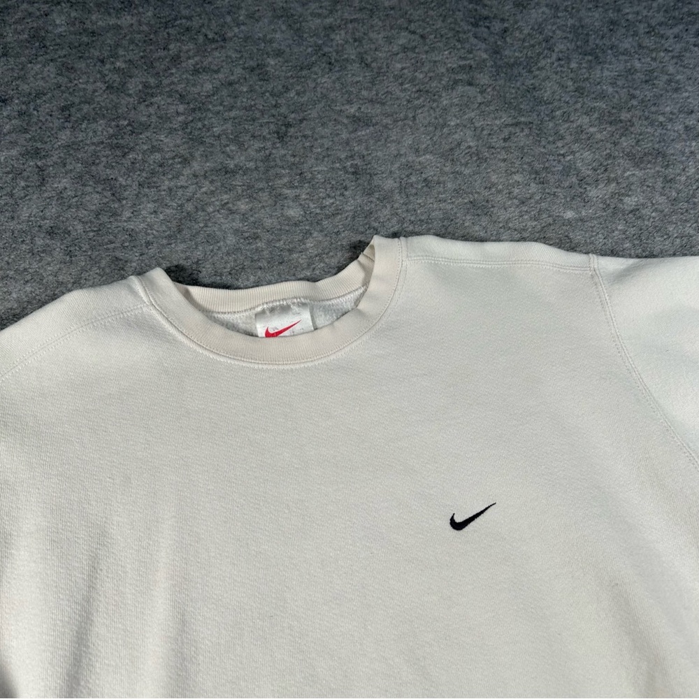 Vintage 90s Nike Sweatshirt Men Medium White Essentials Crew Earthtone Swoosh - Picture 2 of 9